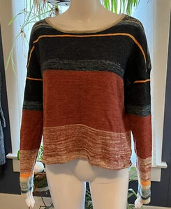 MOTH Anthropologie Linen Blend Sweater Striped Blue Red Yellow Sweater Womens XS - Picture 1 of 11