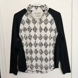San Soleil Size Medium UPF 50 White Black Long Sleeve Golf 1/4 zip Tennis Shirt - Picture 1 of 9