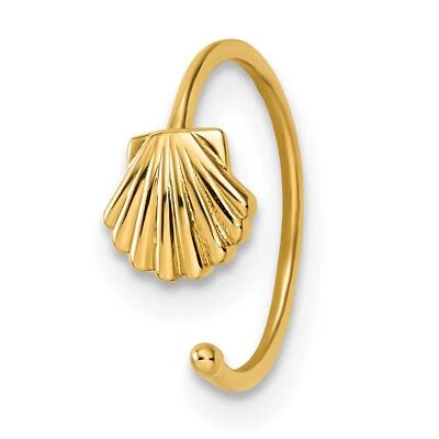 14k Yellow Gold 20 Gauge Scallop Shell Nose Ring Ear Cuff Earrings - Image 1 of 4