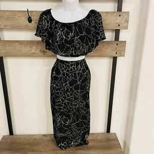 NWT Rue 107 Bodycon 2-Piece Set Skirt Top Black And Gold NYC Boutique Size S - Picture 1 of 10