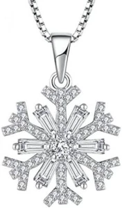 CZ Snowflake Pendant Necklaces 925 Sterling Silver Jewelry Gifts for Women Girls - Picture 1 of 6