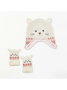 John Lewis Baby Cat Hat and Mitt Set / Pink 12-24 Months Brand New With Tags - Picture 1 of 2