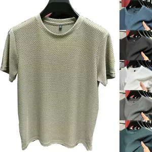 T-shirt uomo maglia seta ghiaccio manica corta girocollo maglietta pullover casual tinta unita? - Foto 1 di 25