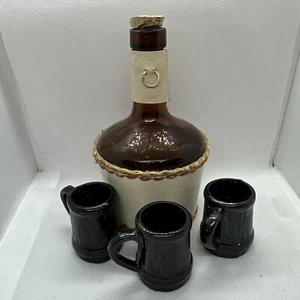 Leather Wrap Amber Decanter Mini Ceramic Beer Steins Mugs Bar Desk - Picture 1 of 12