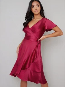 Chi Chi London Satin Wrap Dress with Short Sleeves Women's Size UK 8 US 4 EU 36 - Picture 1 of 5
