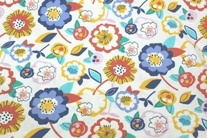 100 % Cotton fabric ~ White with blue, red, yellow, rose flowers & leaves ~ BTY - Picture 1 of 2