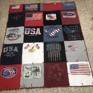 Homemade 61" x 74" Patriotic Quilt Red White Blue upcycle tshirt blanket USA - Picture 1 of 2