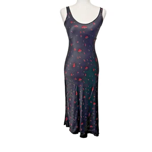 Abito slip vintage Betsey Johnson nero rosa raso taglia 8 bottoni schiena maxi anni 90 - Foto 1 di 12