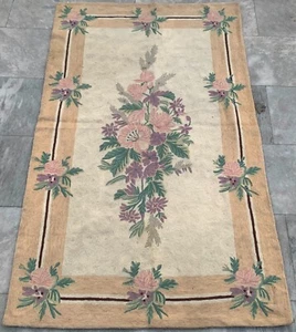 Vintage Handmade Aubusson Rug French Style Chain Stitch Needlepoint Rug 3x5 ft - Picture 1 of 12