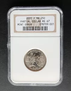 2000 P Partial Collar MASSACHUSETTS Error Quarter NGC MS 67 PICTURES INCLUDED - Picture 1 of 2
