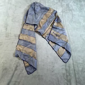 Vtg Schiaparelli Blue Gold Striped 100% Silk Oblong Rectangle Scarf 15" x 54" - Picture 1 of 8