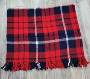 Fairbault Woolen Mill Red White Blue Fringed Plaid Throw Stadium Blanket 38x54 - Picture 1 of 2