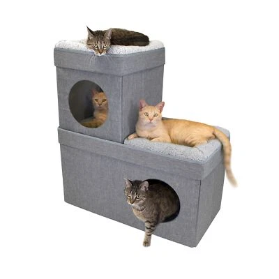 Kitty City Large Stackable Grey Condo, Cat Cube, Cat House, Pop Up Bed, Cat O... - Image 1 of 4