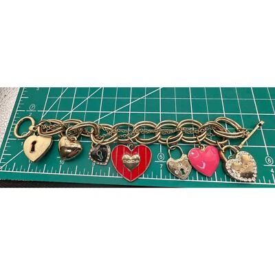 Bebe Gold Tone Charm Bracelet Heart and Lock - Image 1 of 4