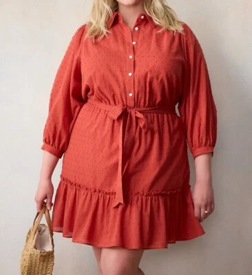 Fall Rust Brown Mini Belted Shirt Dress Lauren Conrad LC 3/4 Sleeve Plus Size 4X - Image 1 of 4