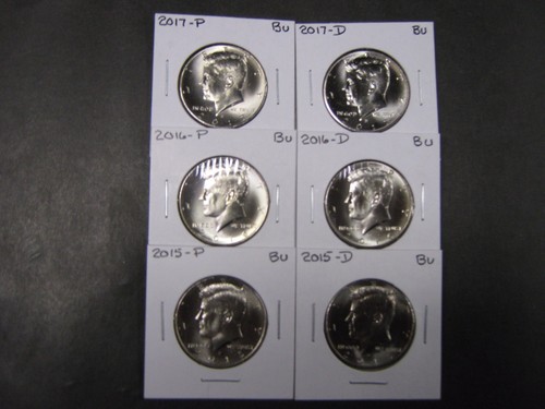 2015 2016 2017 P&D BU KENNEDY HALF DOLLARS (6) Coins) from Mint Rolls ...