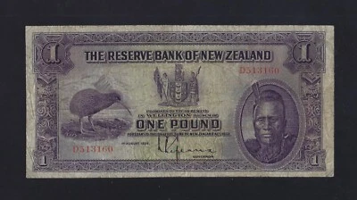 NEW ZEALAND 1 POUND 1934 P-155 F+ RARE  - Image 1 of 2