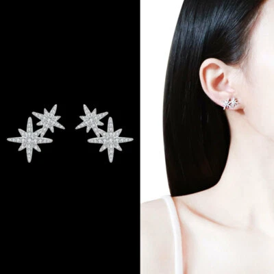 PENDIENTES DE ZAFIRO BLANCO CREADOS EN LABORATORIO .925 Plateado NUEVOS CON ETIQUETA Foto 1 de 4