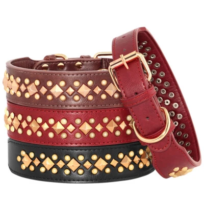 Metal Studded Leather Dog Collar Heavy Duty Adjustable Cool Show Collar Labrador - Image 1 of 4