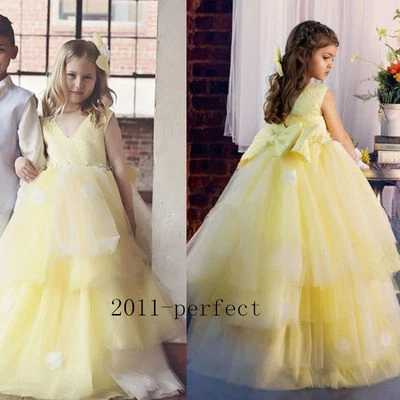 Vestidos vintage de princesa con flores para niñas para bodas vestidos de concurso + diadema con lazo Foto 1 de 4