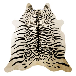 8x7 Ft. Real Cowhide Rug BENGAL TIGER print printed natural Cow Hide zebra beige - Picture 1 of 3