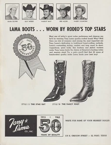 1963 Tony Lama Boots - Cowboy Rodeo Stars Dean Oliver, Guy Weeks -Print Ad Photo - Picture 1 of 1