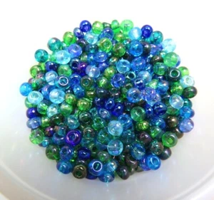 TALLA 6/0 ~ MEZCLA ATLÁNTICA ~ AZULES VERDES ~ LOTE DE CUENTAS DE SEMILLAS DE VIDRIO ~ 28 gramos - Imagen 1 de 1