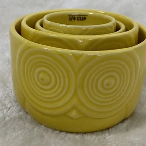 West Elm Baking Measuring Cups Yellow Owls Ceramic Nesting Set of 4 - Picture 1 of 9