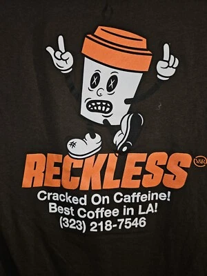 Reckless Coffee Cracked On Caffeine Medium Mens Brown Double-sided Graphic Tee  - Image 1 of 4