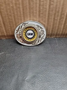 Vintage UAW Gürtelschnalle / Emaille Mittelknopf /0924-tb5 - Bild 1 von 10