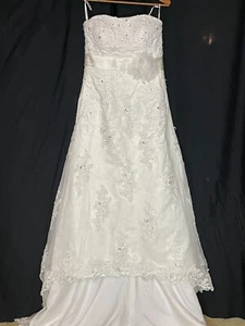 Lace Crystals Strapless Corset Floral Flowers Ivory Bridal Gown Wedding Dress M - Picture 1 of 16