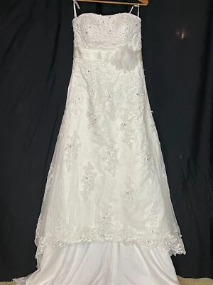 Lace Crystals Strapless Corset  Floral Flowers Ivory Bridal Gown Wedding Dress M - Image 1 of 4