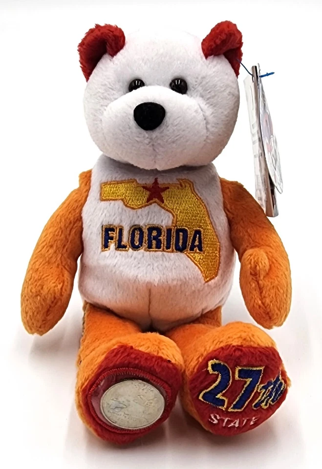 Limited Treasures Bean Bag Plush Coin Bear Florida 27th State Quarter 2004