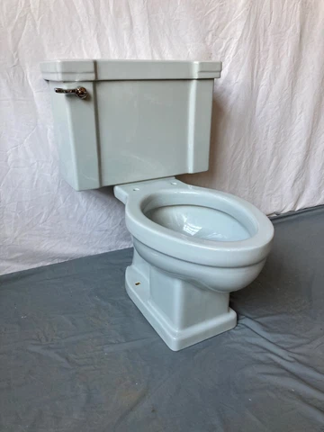 Vtg Mid Century Light Grey Porcelain Complete Toilet Old Standard Bath 156-23E Cover