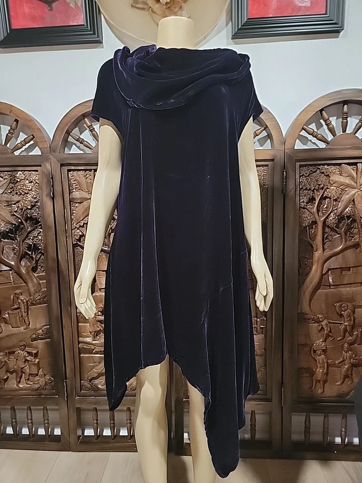 Bryn Walker Purple Panne Velvet Asymetric Size L Tunic Dress Short Sleeve #C - Image 1 of 4