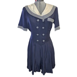 80er Damen Vintage blau und weiß nautisch kurzer Strampler Gr. 3/4 - Bild 1 von 6