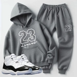 Grauer Trainingsanzug Hoodie Jogginghose 2tlg Set 23 Legend Sweatsuit passend zu Air Jordan 11 - Bild 1 von 5