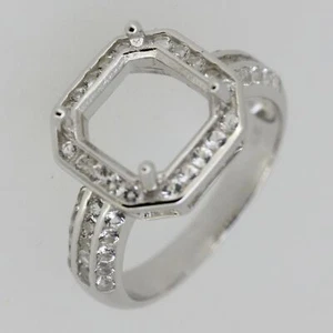 MTO Sterling Silver Semi Mount Ring Setting SQ 9x9 mm Halo W/ White Topaz - Picture 1 of 3