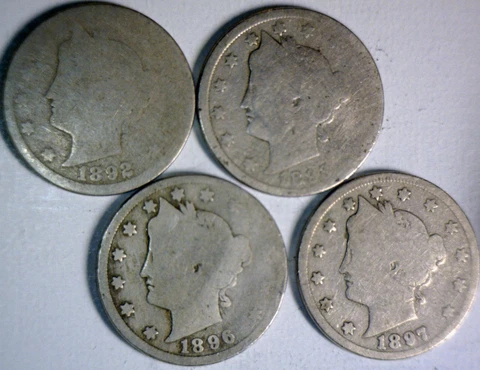 1892 1893 1896 1897 Liberty Nickel FULL DATE Coins NICE 4 Coin Lot #6  FREE SHIP Cover