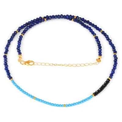 Türkis, schwarzer Spinell & Lapislazuli Multi 3 Edelstein Perlen Damen Halske... - Bild 1 von 4