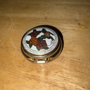 Caja Baratija Otagiri Floral Lite Redonda Pintada a Mano Patrón IRIS Años 70 Japón - Imagen 1 de 3