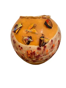 Kunstkeramik Vase mit Glas Assessories Akzente Ornamente auf Draht glasiert signiert - Bild 1 von 15