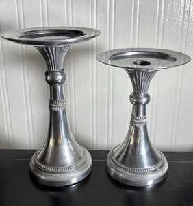 Silver Pewter Candle Holders Candlesticks Taper Pillar Beaded Pair Set of 2 D881 - Picture 1 of 9