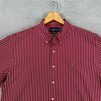 Ralph Lauren взрослый мужской на пуговицах 2XL красный черный в полоску индивидуальный крой плоть пони - Изображение 1 из 4