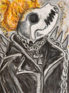 GHOST RIDER Siberian Husky 8 x 10 Hund Totenkopf Kunstdruck Künstler KSams Halloween - Bild 1 von 2