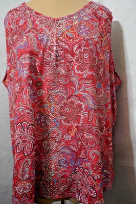 Top Gloria Vanderbilt Plus Talla 3X Tejido Rojo Floral Sin Mangas Estrás Nuevo con Etiquetas Foto 1 de 4
