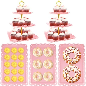 5 Pcs Dessert Table Display Set, Cupcake Stand Set with 2xSquare 3-Tier Cake ... - Picture 1 of 7