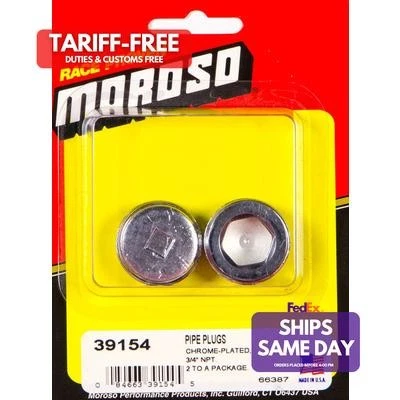 Moroso 39154, 2 Pack Chrome Steel 3/4In. Npt Chrome Pipe Plug 2 Per Package  Foto 1 de 4