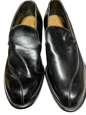 Nos Vtg 60s Sz 7.5 Mens Black Leather  Dress Shoes  Slip On light Treat Heel - Image 1 of 4