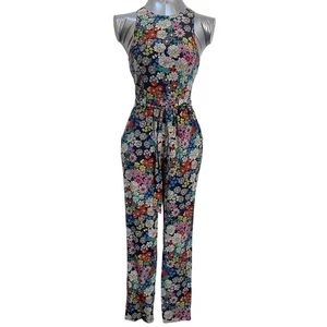 Mono para mujer Yumi Kim de seda floral cuello halter azul marino muticolor talla XS - Imagen 1 de 4